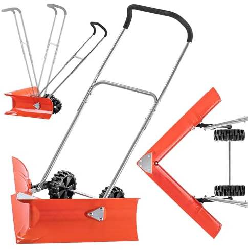 KADAX Manueller Schneeschieber mit Rädern - Robustes Werkzeug für Winter, Schneeräumer mit sicherem Griff, Schneeschaufel, Robustes Schneeräumwerkzeug, Pflug für Schneewegräumen (77x21cm)