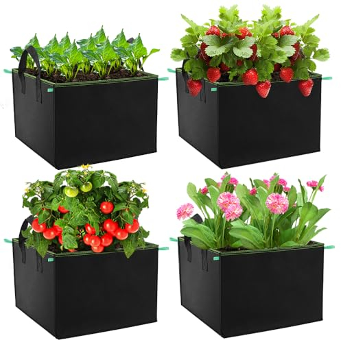 Enbagold Sac de Plantation Rectangulaire 4 Pièces 55L, Sac Plantation Pomme de Terre, Sacs à Plantes de Tomate avec Poignées, Sacs de Culture en Tissu Non tissé Pots pour Plantes, Fleurs, Fraises