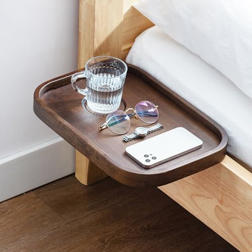 BBTISG Nachttischregal aus Holz für Bett, Bett Hängeorganizer Klemm Hängeregal für Bettrahmen Schwebender Nachttisch Tablett Aufbewahrung Nachttisch Aufbewahrungshalter aus Holz (Walnussfarbe)
