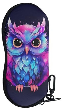 shrukkQQ Brillenetui weich mit Clip, Sonnenbrillen-Reiseetui für Kinder, Frauen, Mädchen, Eine Boho-Galaxie-Eule, One size
