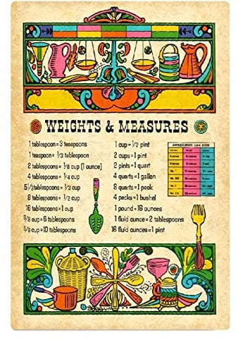 FJQWKLF Kitchen Weights & Measures Metal Signs Cooking Food Measurement Chart Posters Home Kitchen Wall Decor Chef Cooking Enthusiast Learning Plaque 8x12 Inches