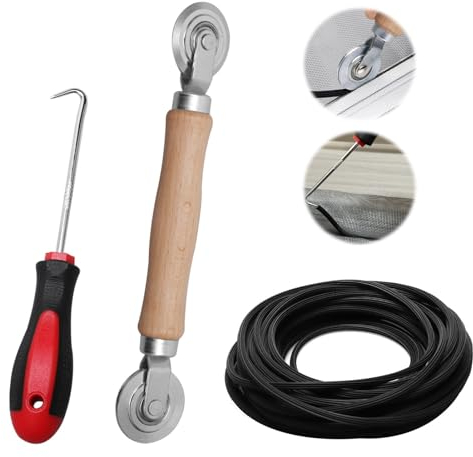 Kit Riparazione Zanzariere - Rullo Zanzariera Ricambio Metallico a Doppia Estremità con Cuscinetti, Gancio in Metallo e 15 Metri di Nastro in Gomma di Ø 5 mm - per Installazione Zanzariera Finestra