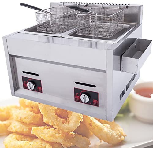 DOFFO Electric Deep Fryer with Basket & Lid,10l+10l Stainless Steel Commercial Frying Machine,Countertop French Fryer with Temperature Control for Home Kitchen Restaurant