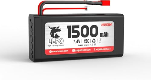 Hosim 2S 7.4V Lipo Battery 1500mAh 15C RC Lipo Batteries X16-1500 JST-XH-3P Plug Compatible with X16 X15 1/10 Scale Vehicles RC Car Trucks Truggy