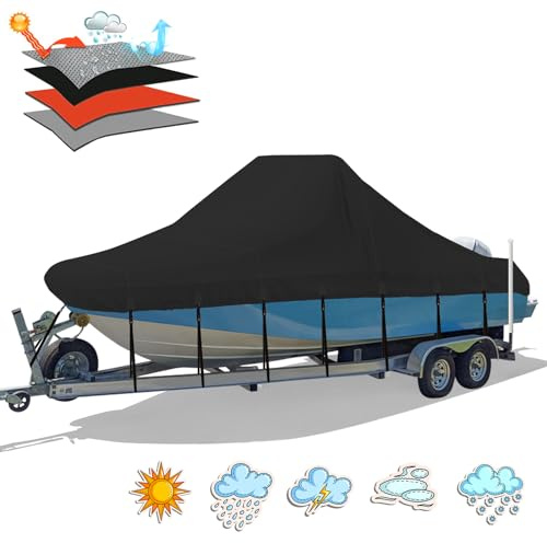 Solim Cubierta de barco para consola central, 17 a 19 pies, impermeable, poliuretano 900D, resistente, para consola central, barco, lona de poliéster Oxford resistente a los rayos UV con 18 correas de