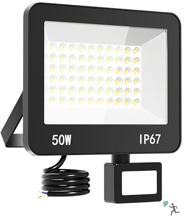 HAPYLUMI Focos Led Exterior con Sensor de Movimiento, 50W Foco LED 5000LM 6500K Blanco Frío Floodlight, Focos Proyectores LED Exteriores IP67 Impermeable para Jardín Patio Garaje