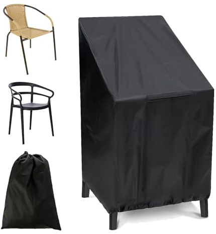 Couverture de Chaise de Jardin, 210D Tissu Oxford, 65 x 65 x 120 cm, Empilable, avec Cordon de Serrage, pour Chaises Empilables