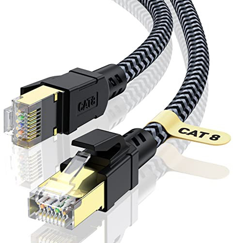 CABNEER Cat 8 Ethernet Kabel 50M, 40Gbps Netzwerkkabel Hochgeschwindigkeits 2000MHz Ethernet Kabel, Gigabit RJ45 Nylon Geflochtener LAN Kabel, Patchkabel für PS5/4 Router Modem