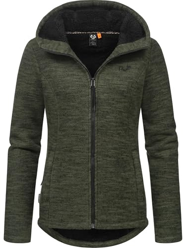 Ragwear Damen weiche Strickjacke leichte Übergangsjacke mit kuscheligem Teddyfleece und Kapuze Lyshka Melange YOUMODO Dark Olive Gr. XS