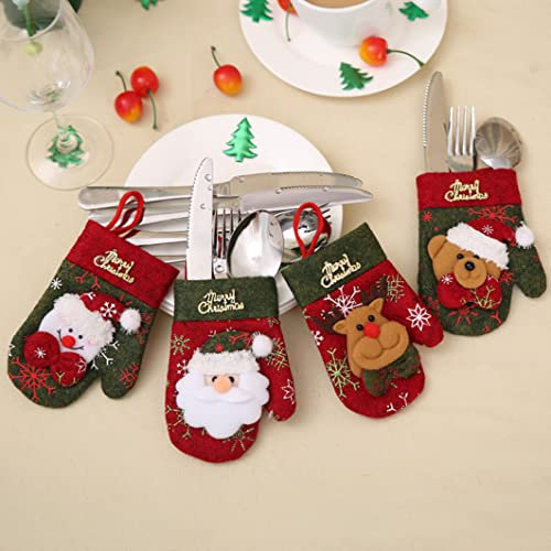 Christmas Tableware Holders 4Pcs Kitchen Cutlery Suit Silverware Holders Pockets Knifes Forks Bag for Christmas Party Christmas Cutlery Holders