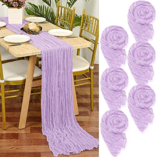 6 Stück Seihtuch Tischläufer Lila,55 x 300 cm Lila Rustikaler Gaze Stoff Boho Tischläufer Käsetuch Cheesecloth Tischläufer Hochzeit Tischdecke für Hochzeitsfeier Brautparty Tischdekoration
