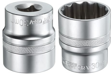 sourcing map Lot de 2 douilles 12 pans 1/2 par 30 mm, douille cannelée métrique de 44 mm de long
