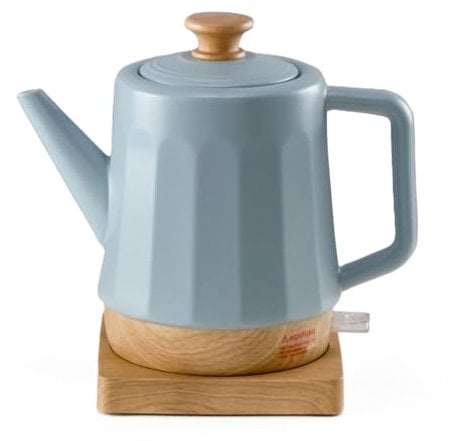 Elektrischer Wasserkocher aus Keramik, 1,5 Liter, abnehmbarer Deckel, Grau-Blau Modernes Design Harmonie, Teakettle ceramic 1500 W, grey, Decke-Holzgriff,drehbare Basis, Öko-Design
