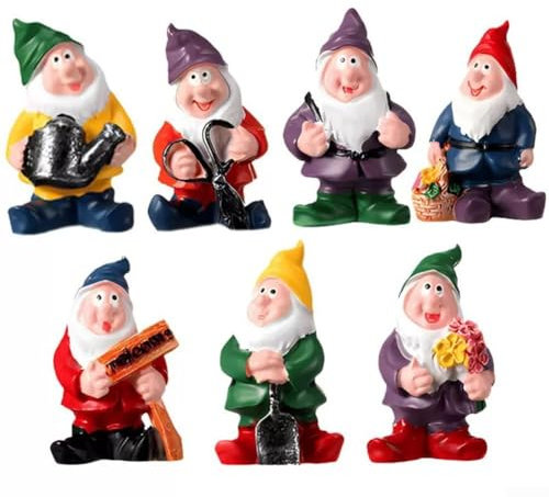 Eawfgtuw Lot de 7 nains de jardin amusants en résine, sculptures de jardin colorées pour décoration intérieure et extérieure