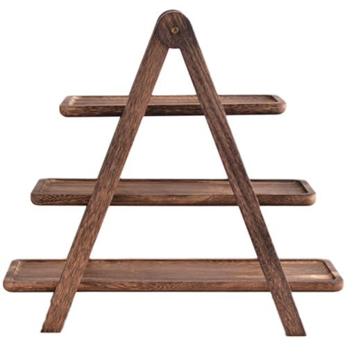 Tsffae Supporto per Vassoio di Frutta per Torte a 3 Livelli, Supporto per Vassoio in Legno, Vassoio con Scaletta Rimovibile Espositore retrò per Picnic, Feste, Matrimoni
