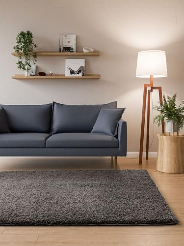 Interiyou Hochflor Teppich Sofia - 80x150 cm Grau - flauschig und einfarbig - waschbar und rutschfest - weicher Langflor