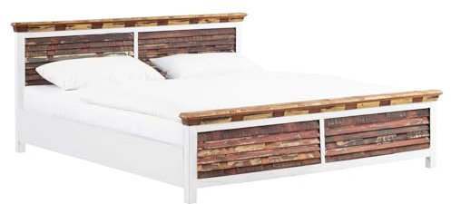 Woodkings Bett Perth | Doppelbett 180x200 cm Massivholz |weiß und farbig | Großes Holzbett für Schlafzimmer im Landhausstil mit antikem Charme