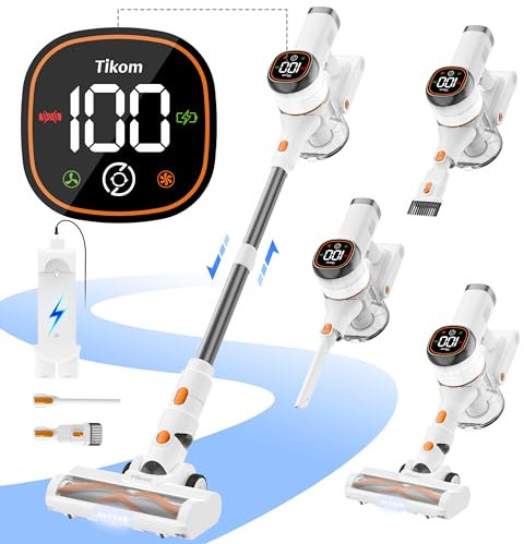 Tikom Cordless Vacuum Cleaner, 40KPa/450W Stick Vacuum Cleaner with LED Touch Screen, Charging Wall Dock, Anti-Tangle, Lightweight Handheld Vacuum for Pet Hair, Hard Floor, Carpet (V500)
