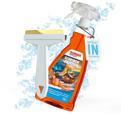 Auto Scheibenenteiser Set | 1x Sonax Scheiben Enteiser Spray Sweet Home 1 Liter für Autoscheiben + 1x Murska Eiskratzer mit Messingklinge | Enteiserspray für klare Sicht