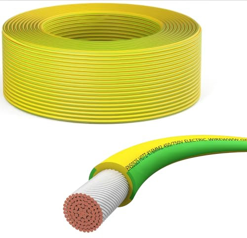 Offgridtec H07V-K Câble de terre 16 mm², 450/750 V, conducteur en cuivre à fils fins, isolation XLPO et PVC ignifuge, certifié HAR, pose fixe, grande flexibilité (vert/jaune, 20 m)