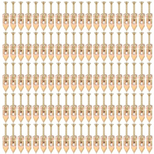 YENOVO 200 tasselli autoperforanti per cartongesso con kit di viti, 100 tasselli da parete in acciaio zincato da 1,2 x 3 cm e 100 viti autofilettanti resistenti per gesso, cartongesso, senza trapano