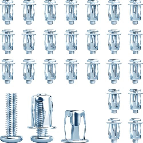 Jyvex 25 piezas Jack Nuts, cavidad Metal Anchors M4 x 20, tuercas de expansión de petal, tacos de metal, tacos para placas de yeso, tacos de metal, tacos, paredes huecas, hojas de hierro