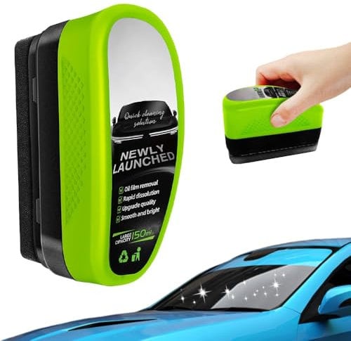 Car Window Cleaner, 2025 New Car Window Oil Film Cleaner, Automotive Windscreen Anti-Fog Brush, Glass Cleaner Glass Board Windshield Remove Stain, Prevents Foggy Mirrors (1)