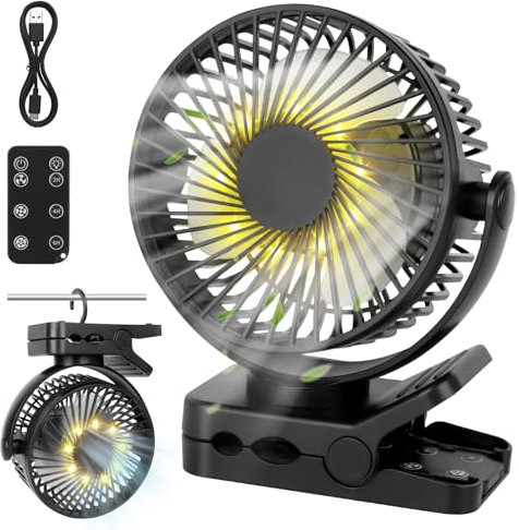 Ventilateur de camping 12000 mAh - Batterie rechargeable avec télécommande - Mini ventilateur USB LED et minuterie - Pour la maison, le bureau, l'extérieur, le camping