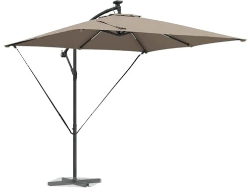 vidaXL Cantilever Banana Parasol Taupe 249 x 249 x 250 cm, Contemporary, Tiltable Solar Umbrella, Outdoor Sun Shade Solution, Garden Canopy for Terrace, UV Protection Parasol