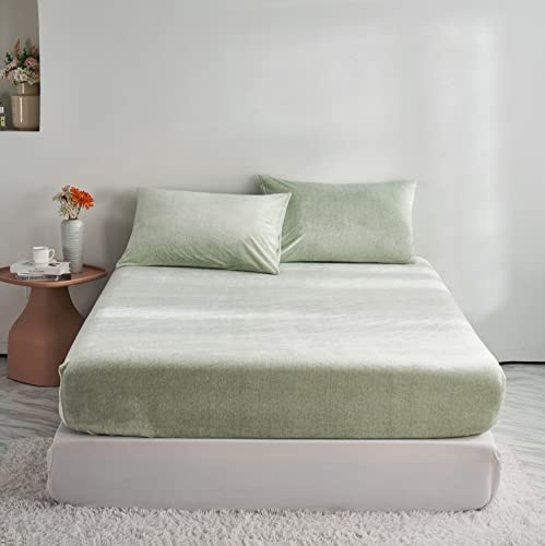 YASMENG Winter Plüsch Spannbettlaken 90x200cm Grün Warm Milchflausch | Fleece Bettlaken 90x200cm Winter Superweich Kuschelig Flauschige Spannbettlaken Boxspringbett Geeignet für 30cm Matratze