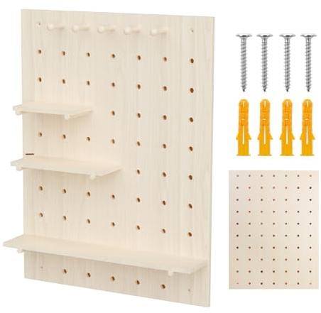 Maclean MC-131 WD Wandpaneel Leichtholz 60x80 cm mit 3 Ablagen und 5 Haken Tragkraft 20 kg Stabile Wandmontage für Küche, Büro, Werkstatt, Dekorativer Stauraum, modular und Praxis