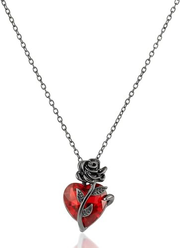 GHKJOK Collana gotica a forma di cuore da donna, con ciondolo a forma di rosa, romantica collana di cristallo a forma di cuore, regalo estetico vintage gotico per lei, gioiello per anniversario e San