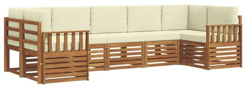 vidaXL Sofagarnituren 7 pcs Natur und Creme Massivholz Akazie, Akazienholz Gartenmöbel-Set, modernes Sofa, Coole Lounge, modulare Sitze, Pooldeck-Style