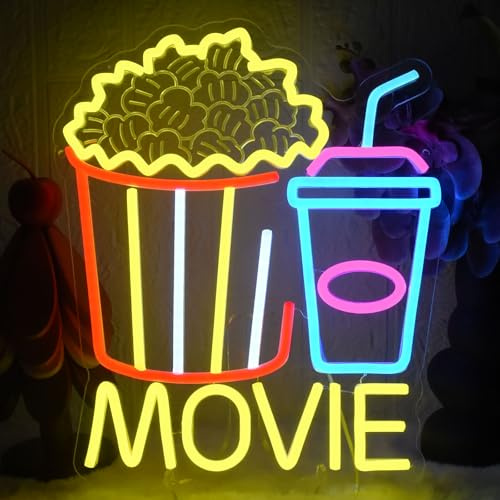YUEYYNS Movie Neon Schild Popcorn Neonlichter Movie Led Leuchtschilder USB Dimmbare Film Leuchtreklame für Kommerzielle Kinos, Kino Heimkino, Filmraum, Kinoparty