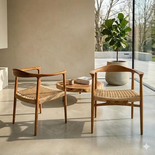 LEBENSwohnART 2er Set Teakholz Sessel Rivera – Bequeme Synthetic-Rattan Stühle ergonomisch Esszimmerstühle