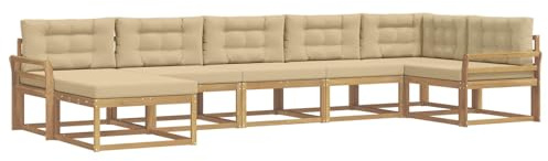 vidaXL Outdoor-Sofagarnitur mit Kissen 7 pcs Weiß und Beige, Moderner Garten-Sofa, Flexible Sitzgelegenheit, wetterfestes Set für Entspannung im Hinterhof