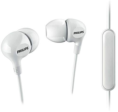 Philips Audio In Ears SHE3555WT/00 In-Ear Bass Headphones (Deep Bass, Integrated Microphone, 2 Ear Cap Types, Reinforced Cable) White