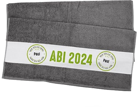 Herz & Heim® Badetuch zum Abi 2025-70 cm x 140 cm (B/H) - Reif für die Insel - mit Namen Grau