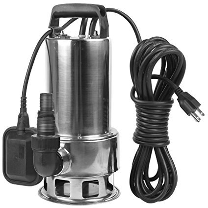 EXTRAUP 1.5HP 4250 GPH Stainless Steel Sump Submersible Clean Dirty Heavy Duty Drain Water Transfer Pump Pool Pond Flood Pump Black