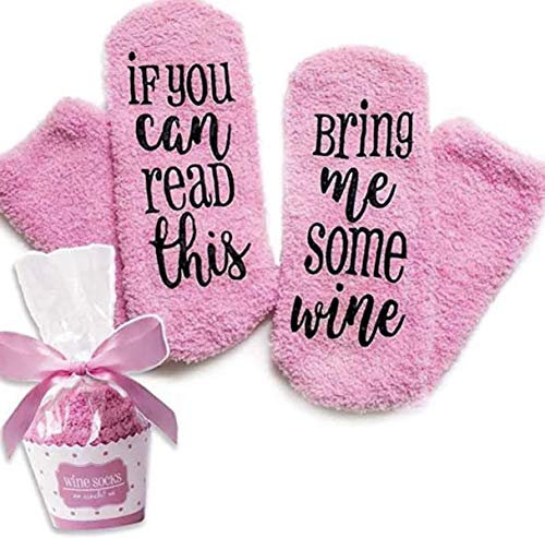 Pink Vin Chaussettes de luxeIf You can Read This Bring me some Wine cadeau cupcake pour elle - Cadeau amusant pour les femmes