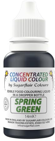 Sugarflair Spring Green Liquid Food Colouring Droplet For Colouring Royal Icing, Sugarpaste Buttercream, Sugarpaste Also For Painting & Can Be Used With An Airbrush - 14ml