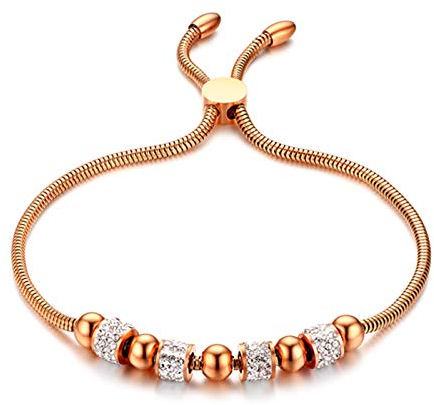 OIDEA Damen Verstellbares Armband Rosegold, elegant Edelstahl Kugel Zirkon Armkette für Damen Frauen