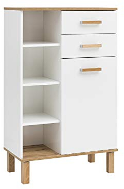Schildmeyer Highboard Padua 142177, weiß Glanz/Eiche Landhaus Dekor, 67,0 x 35,0 x 114,5 cm