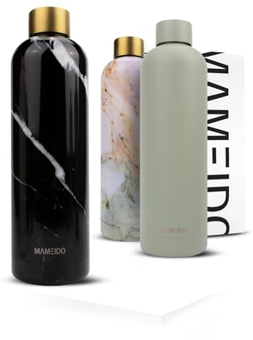 MAMEIDO Botella termica 500ml - Botella agua acero inoxidable antigoteo, Botella agua termica sin BPA, Botella termo para bebidas frías y calientes (Black Marble Gold, 0,5l)