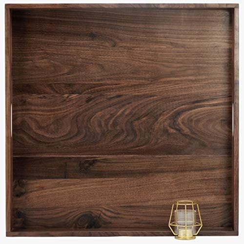 MAGIGO 26 x 26 Inches Large Square Black Walnut Wood Ottoman Tray with Handles, Serve Tea, Coffee Classic Wooden Decorative Serving Tray