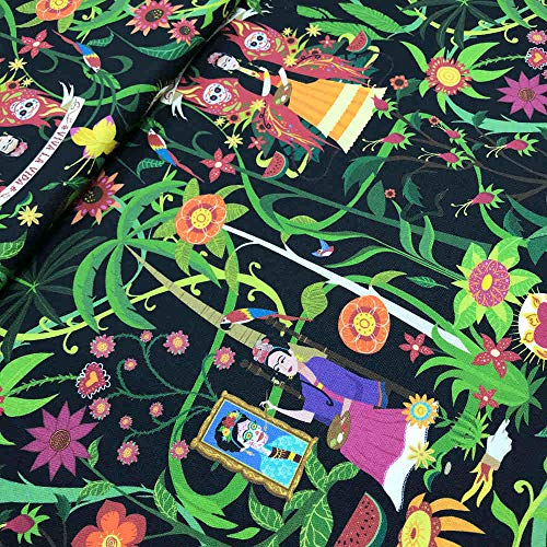 Kt KILOtela - Dekostoff Halbpanama Bio-Baumwolle, Meterware, Home-Accessoires, Tischdecken, Kissen, Vorhänge, Taschen, 100 cm Länge x 280 cm Breite, Frida, Schwarz, 1 Meter