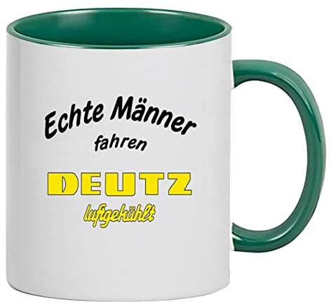 Echte Männer fahren Deutz Luftgekühlt Tasse Kaffeebecher, Keramik, 330 ml | Weiß/Grün