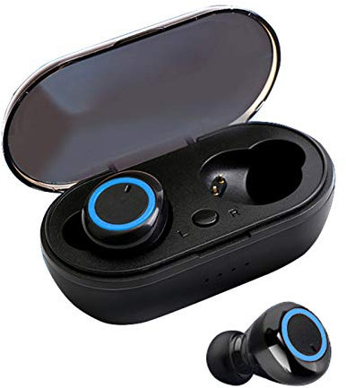 LA TALUS Auriculares inalámbricos Bluetooth, Y50 Bluetooth 5.0, control de botón, cancelación de ruido, con funda de carga, micrófono integrado, para deportes, color negro y azul