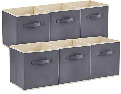 Lifewit Juego de 6 Cubos de almacenamiento plegables, Cestas de Almacenamiento de Tela, Cajas de Almacenamiento con asas, Organizadores para ropa, Juguetes, 26,5 x 26,5 x 28 cm, 18L, Gris