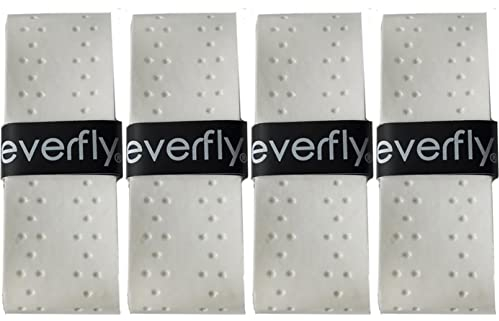 EVERFLY Overgrips Padel Lisos/Perforados - Set 4 Uds Blanco - Grip Antideslizantes Tenis Bádminton Squash - Sobreempuñadura Wrap Absorbente - Cintas Agarre Mangos Palas Raquetas (Perforados)